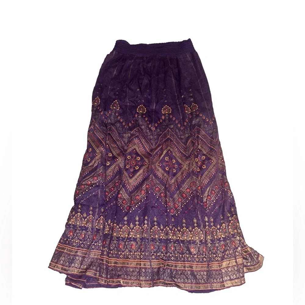 Soft Surroundings Kismet Purple and Gold Metallic Boho Maxi Skirt Size Small - Picture 2 of 9